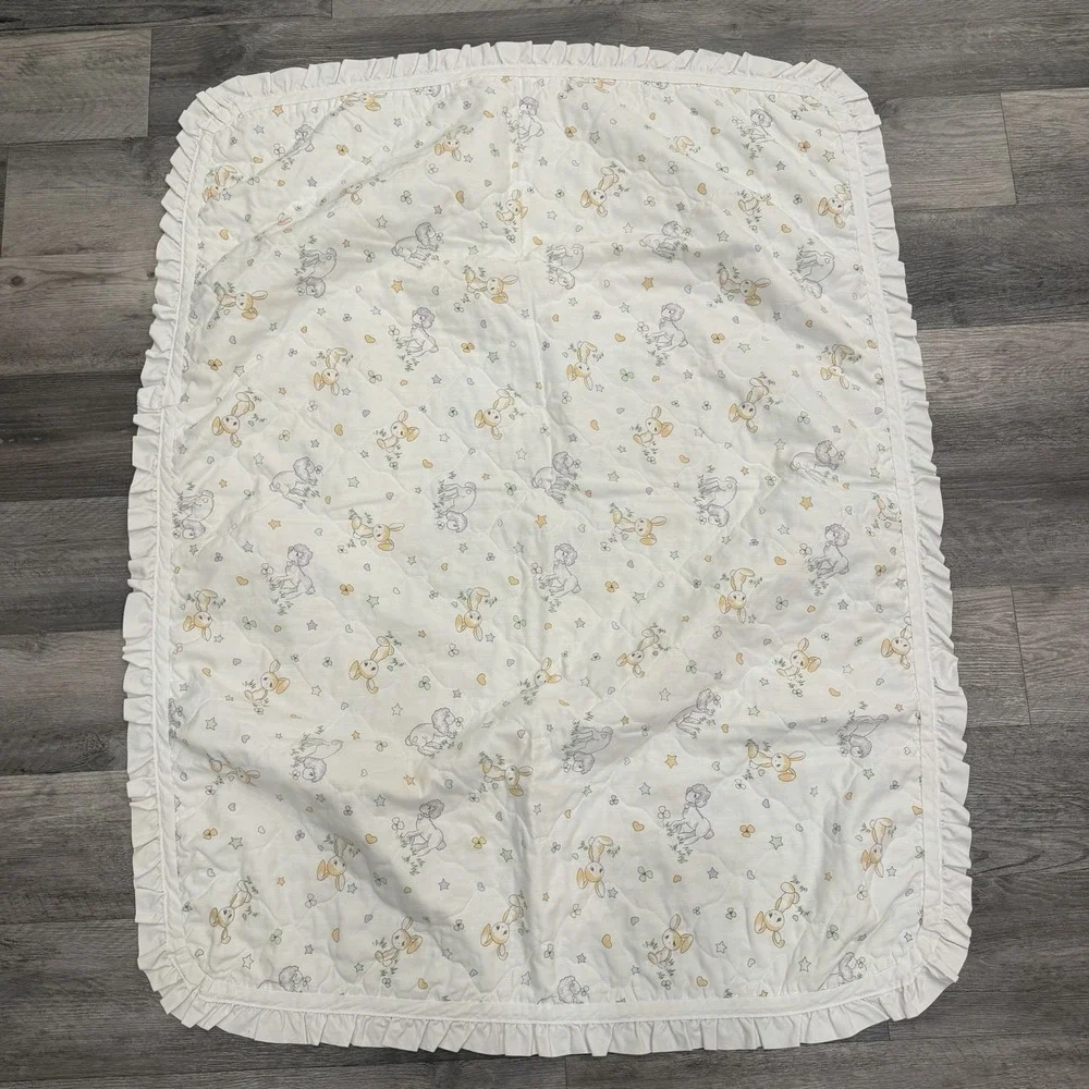 Vintage Precious Moments Sam B Bunny Lamb Handmade Baby Crib Quilt 36x47